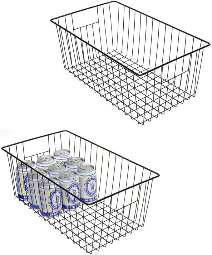 16inch Freezer Wire Storage Organizer Baskets for Upright Freezer 16, 17, 21 cu.ft, with Built-in Handles for Cabinet, Pantry,Black