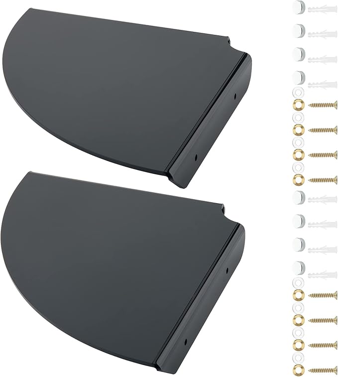 Cosmos 2 Pcs Acrylic Wall Mount Floating Corner Shelves Quarter Round Shower Shelf Hanging Corner Shelves Wall Storage Display Organizer for Bathroom Kitchen Bedroom Living Room (Solid Black)-NeatNest