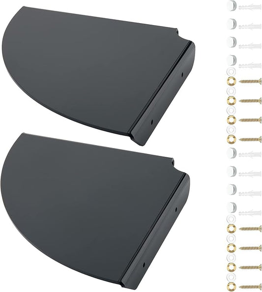 Cosmos 2 Pcs Acrylic Wall Mount Floating Corner Shelves Quarter Round Shower Shelf Hanging Corner Shelves Wall Storage Display Organizer for Bathroom Kitchen Bedroom Living Room (Solid Black)-NeatNest