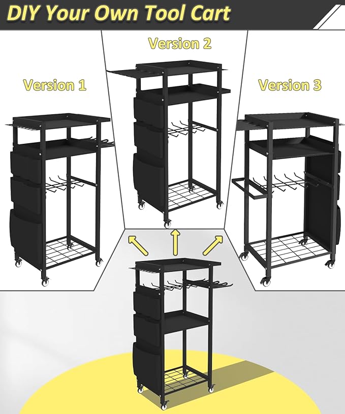 Artibear 4-Tier Rolling Power Tool Organizer Storage Cart, Garage Organization on Wheels Tool Cart with Drill Set Rack Shelf, Mechanic Utility Cart for Workbench & Outdoors Working, Gift for Men Dad