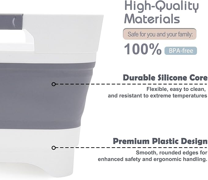 2.4 Gal Collapsible Wash Basin with Drain Plug, Space-Saving Portable Wash Tub, 9L Dish Pan for Soaking Baby Bottles and Pump Parts, Versatile Dish tub for Kitchen, RV, Outdoor Camping Sink (Gray)-NeatNest