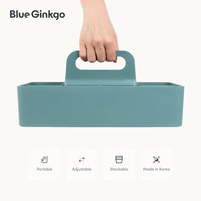 BLUE GINKGO Stackable Organizer Caddy – Korean-Made Portable Tote for Bathroom, Office, Crafts, or School Supplies (Long Rectangle, Green)-NeatNest