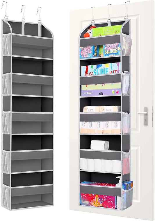 2 Pack Over The Door Storage Organizer with 5 Pockets 10 Mesh Side Pockets, 44 lbs Weight Capacity Door Hanging Organizers and Storage for Bedroom,Bathroom,Nursery,Pantry,Dorm(Dark Gray)-NeatNest