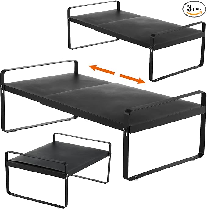 3 Pack Expandable Cabinet Shelf Organizer Kitchen Shelf Riser Stackable Pantry Shelves Kitchen Organizers and Storage Metal Spice Rack Countertop Organizer Cupboard Adjustable Shelfs Desk Rack Shelf-NeatNest