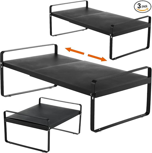 3 Pack Expandable Cabinet Shelf Organizer Kitchen Shelf Riser Stackable Pantry Shelves Kitchen Organizers and Storage Metal Spice Rack Countertop Organizer Cupboard Adjustable Shelfs Desk Rack Shelf-NeatNest