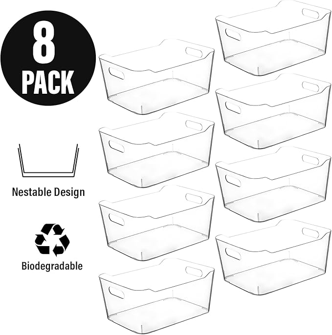 Clear Extra Large Plastic Storage Bins, Pantry Organizers and Storage Containers Fridge Organizer Bins for Organizing Home, Kitchen Organization. Bathroom, Refrigerator, Freezer, Laundry Room-NeatNest