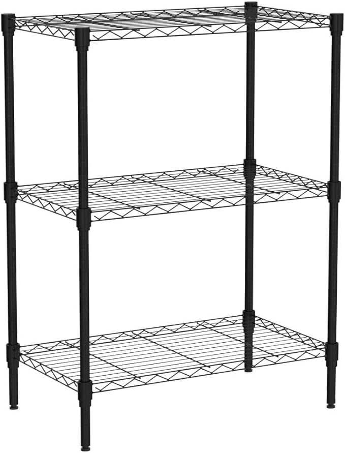 3 Tier Wire Shelving Unit, Adjustable Wire Rack, Metal Storage Shelves for Kitchen, Pantry, Laundry, Bathroom, Closet (13.5" D x 23" W x 31.5" H, Black)