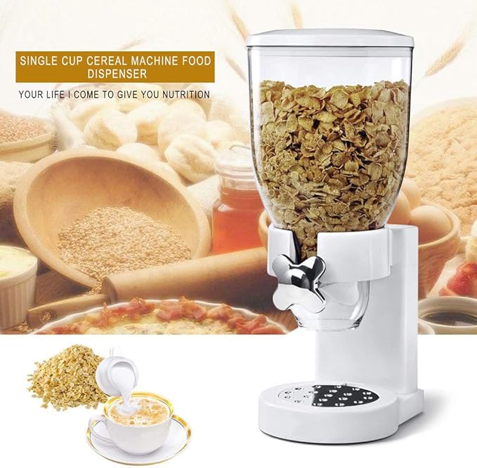 Cereal Dispenser Countertop, Plastic Single Control Candy Dispenser for Storing Coffee Beans, Kitchen Dry Cereal Dispenser (White)-NeatNest