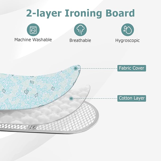 GOFLAME Folding Ironing Board, Height Adjustable Ironing Board w/Iron Rest, Removable Cover, Sturdy Metal Frame, 48.5" x 15.5" Compact & Portable Ironing Board for Household (Turquoise)