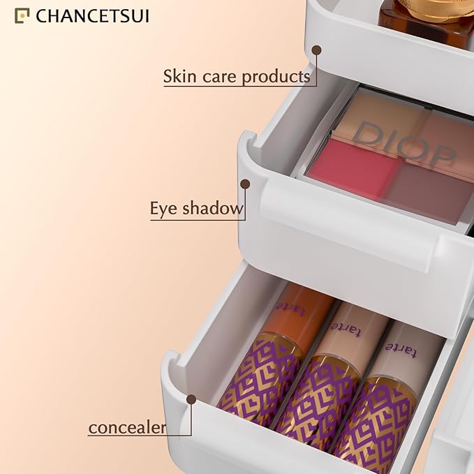 CHANCETSUI Makeup Organizer With Drawers, Makeup Desk Organizer, Bathroom Countertop Organizer for Cosmetics, Vanity Holder for Lipstick, Makeup Brush Holder/Organizer (White)