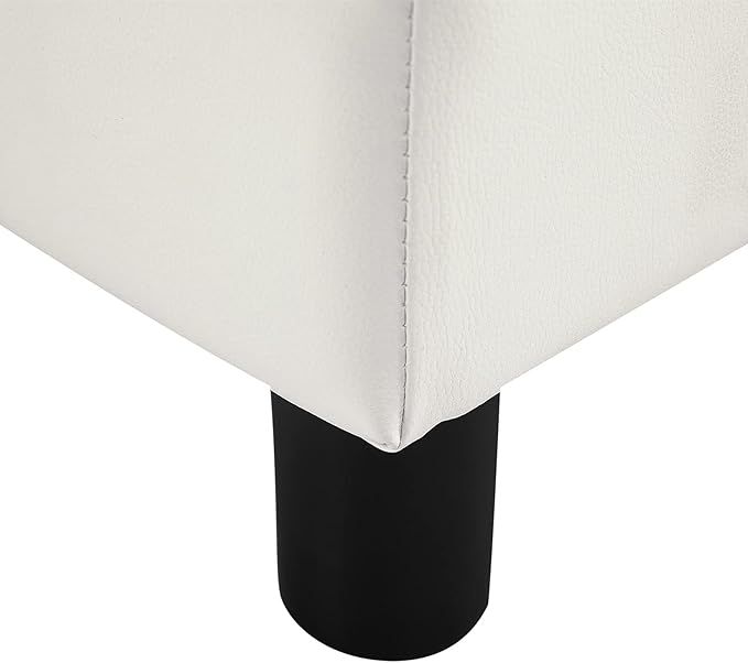 HOMCOM Ottoman Foot Rest, Small Foot Stool with Faux Leather Upholstery, Rectangular Ottoman Footrest with Padded Foam Seat and Plastic Legs, Bright White