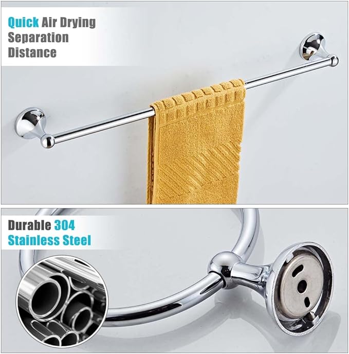 4 Piece Bathroom Accessory Set(Adjustable Towel Bar, Towel Ring, Toilet Paper Holder,Towel Hook), Wall Mounted Bathroom Hardware Accessories Set,Chrome