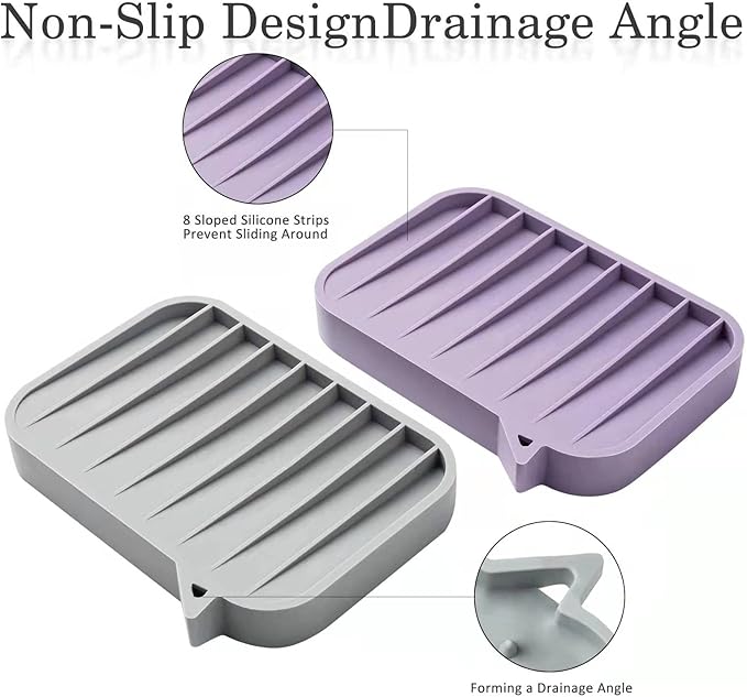 2 Pack Soap Dish, Non-Slip Self Draining Soap Holder for Shower, Bathroom, Kitchen-NeatNest