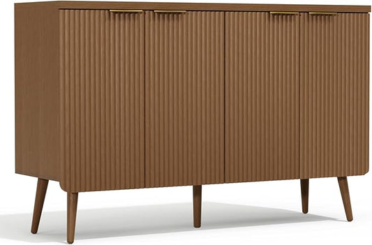 47.2" Sideboard Buffet Cabinet with Storage, Modern Fluted Accent Credenza with 4 Doors, Buffet Media Console Entryway Cabinets with Adjustable Shelves for Living Dining Room Hallway, Walnut-NeatNest