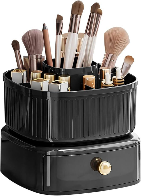 DASITON Stackable Makeup Organizer,Makeup Brush Holder With 360°Rotating Makeup Organizer Tray,Cosmetic Holder Shelf(Black)-NeatNest