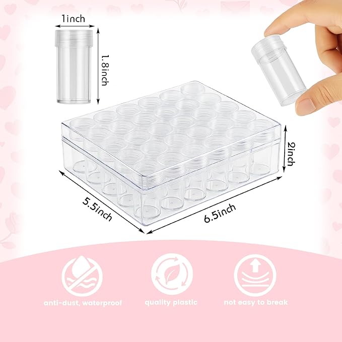 BigOtters Embroidery Diamond Storage Box, 30PCS Big Clear Plastic Bead Containers with Silicone Funnel for Jewelry Painting DIY Art Craft Rhinestones Sewing Cosmetic Nail Glitter Powder-NeatNest