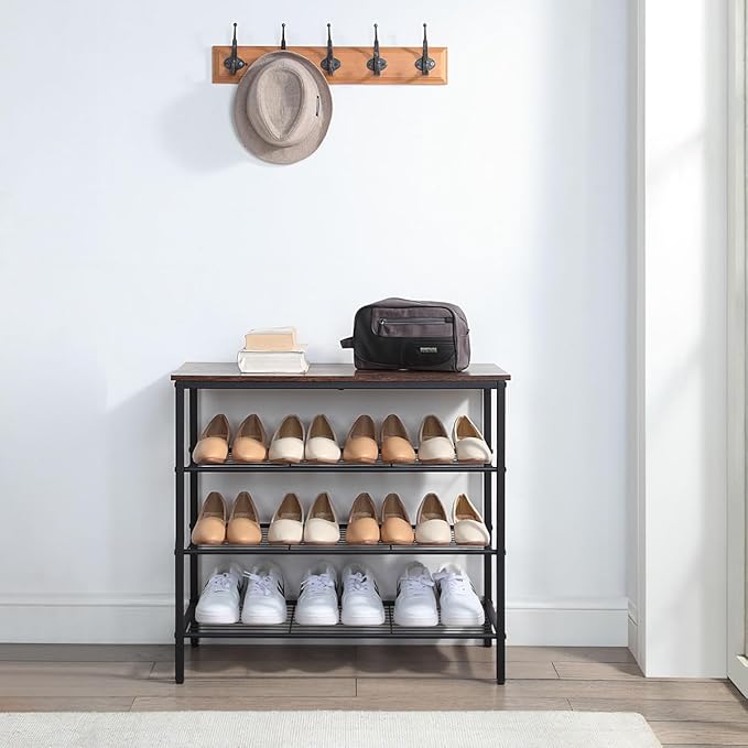 4-Tier Shoe Rack Organizer, Metal Mesh Shoe Storage Shelf, for Entryway, Hallway, Closet, Dorm Room, Industrial, Rustic Brown-NeatNest