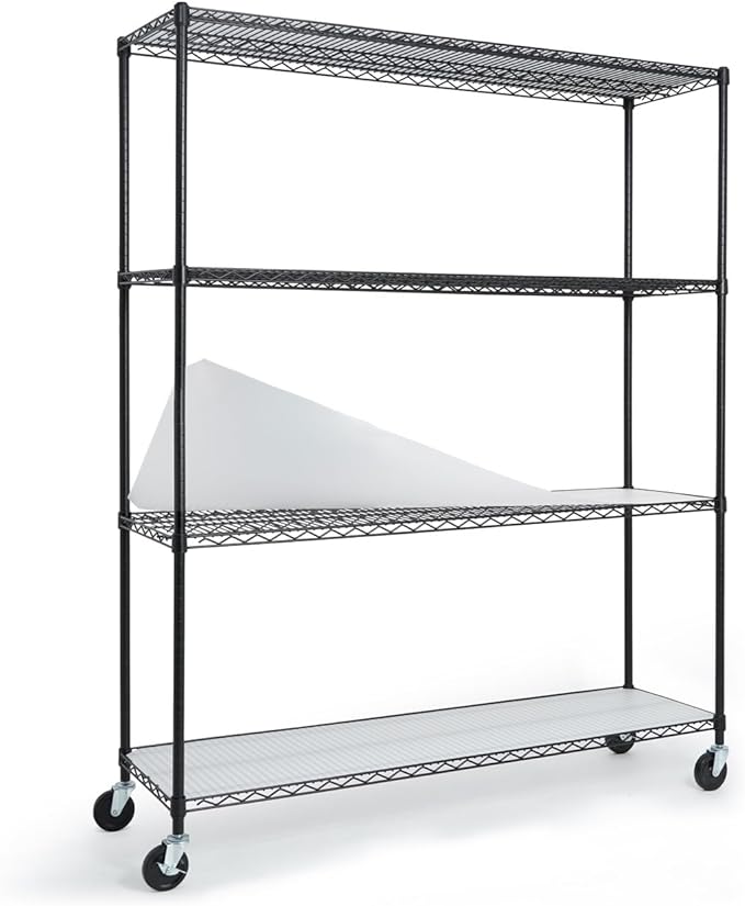CAPHAUS NSF Commercial Grade Heavy Duty Wire Shelving w/Wheels, Leveling Feet & Liners, Storage Metal Shelf, Garage Shelving Storage, Utility Wire Rack Storage Shelves, 60 x 18 x 76 4-Tier w/Liner-NeatNest