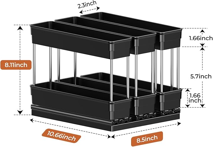 3 Packs Pull Out Spice Rack Organizer for Cabinet, Vertical Spice Rack Pull Out, Heavy Duty Slide Out Seasoning Organizer, 2.3''Wx10.35''Dx8.26''H, 3 Drawers 2 Tiers(Black)
