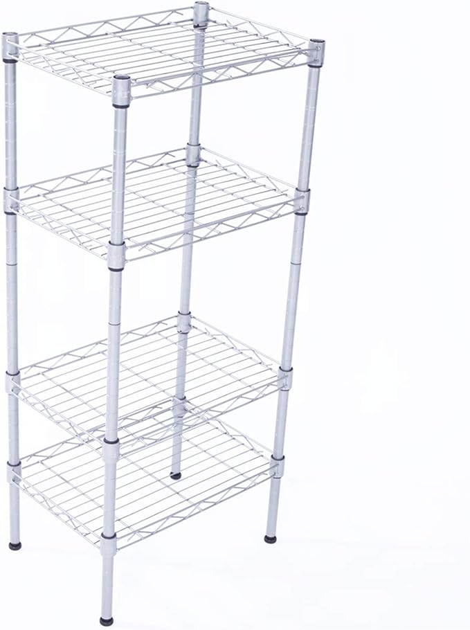 4 Tier Adjustable Storage Shelf Metal Storage Rack Wire Shelving Unit Storage Shelves for Pantry Closet Kitchen Laundry Bathroom (Silver9-4-Tier)