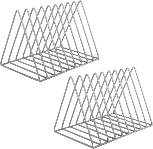 EASEPRES Vinyl Record Holder Storage, 9 Slot Metal Magazine Book Album Display Rack, Stylish Triangle Desktop File Sorter Organizer for Home Office, Grey Pack of 2