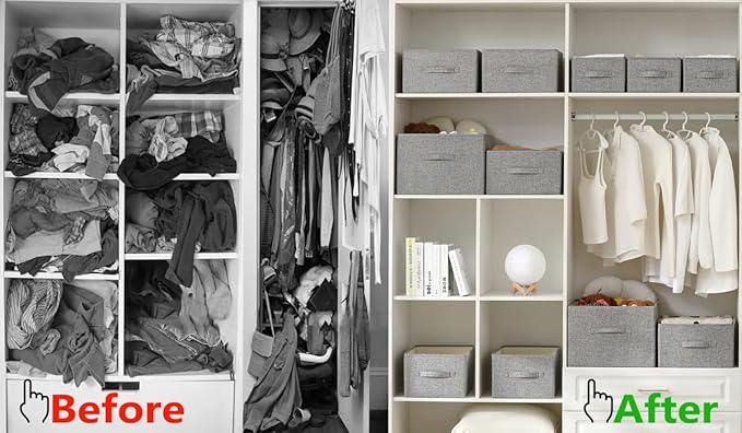 ALYER Collapsible Fabric Storage Organizer with Handles,Shelf Bins Box Container for Bedroom Office Closet Babies Nursery Toys Books Clothes (Gray,16.2" x 9.5" x 6.7")