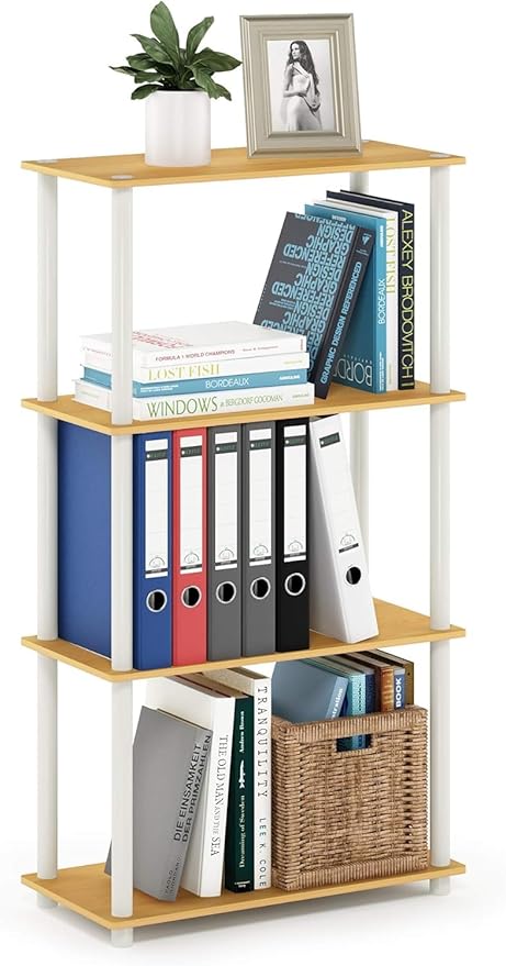 Furinno Turn-N-Tube 4-Tier Multipurpose Shelf Display Rack, Round Tubes, Blonde Maple/White-NeatNest