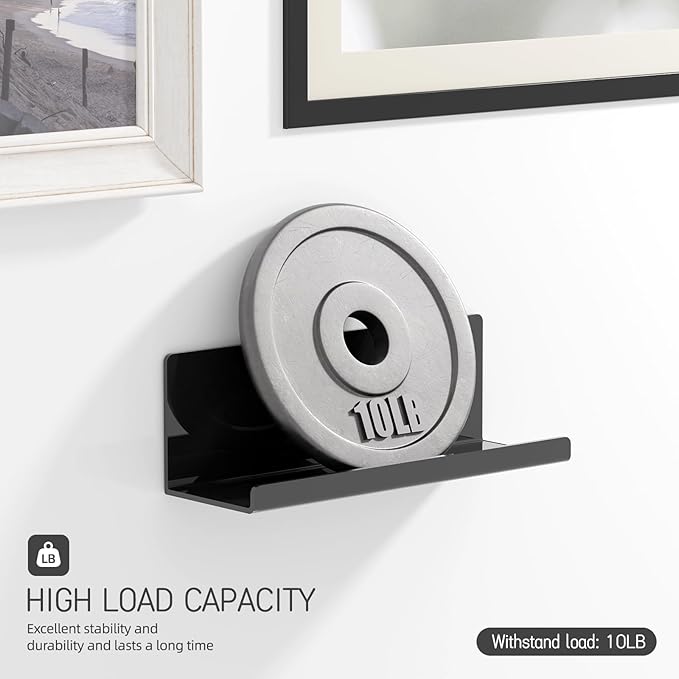 Acrylic Floating Shelves for Wall No Drilling, Self Adhesive Space-Saving Shelves, 12 Inch Floating Shelf Stick on Wall Shelf, for Bathroom, Kitchen, Bedroom, Office, Gaming Room, Black-NeatNest