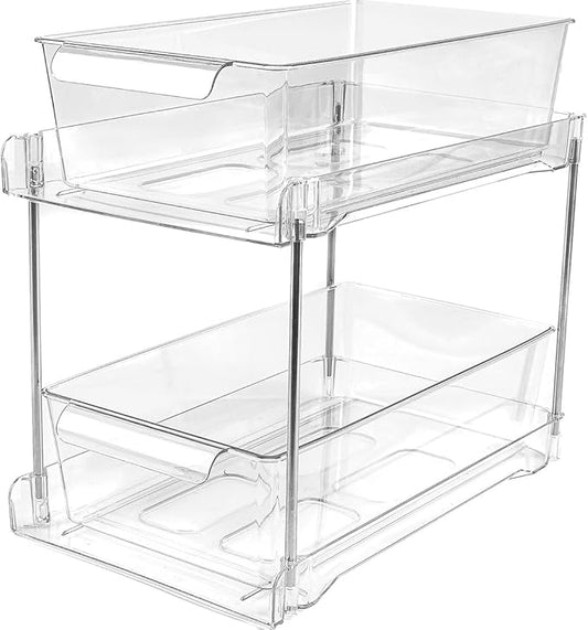 1Pack 2-Tier Bathroom Storage Organizer, Clear Under Sink Organizers Kitchen Vanity Counter Storage Container, Medicine Cabinet Drawers Bins, Pull-Out Organization with Track for Pantry-NeatNest