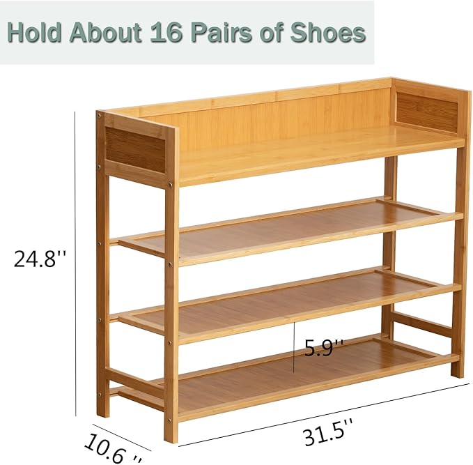 latifolia Bamboo Shoe Rack, 4-Tier Shoe Rack Organizer for Entryway(31.4''L)-NeatNest