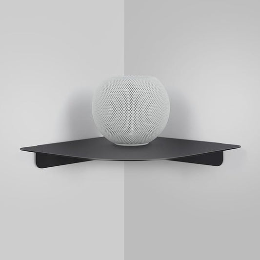 8" Floating Corner Shelf, Metal Corner Shelf Wall Mount for Wall Storage, for Smart Home, Speakers, Internet Router, Security Camera - for Bathroom, Kitchen, Bedroom, and Living Room (Black)-NeatNest