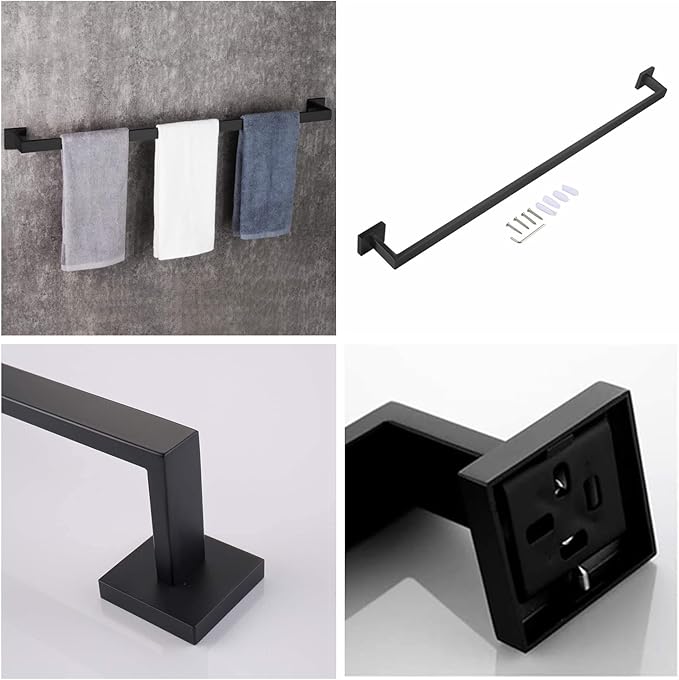 36 Inch Towel Bar for Bathroom 12/16/24/28/32/36 Inch Kitchen Towel Holder Matte Black Towel Rod Wall Mounted SUS304 Rustproof Towel Rack Modern Square Design (1, Matte Black, 36 Inch)