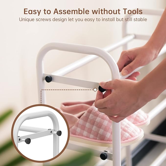 Gonfoam 3-Tier Expandable Shoe Rack,Adjustable Shoe Shelf Storage Organizer Heavy Duty Metal Free Standing Shoe Rack for Entryway Closet Doorway (White)-NeatNest