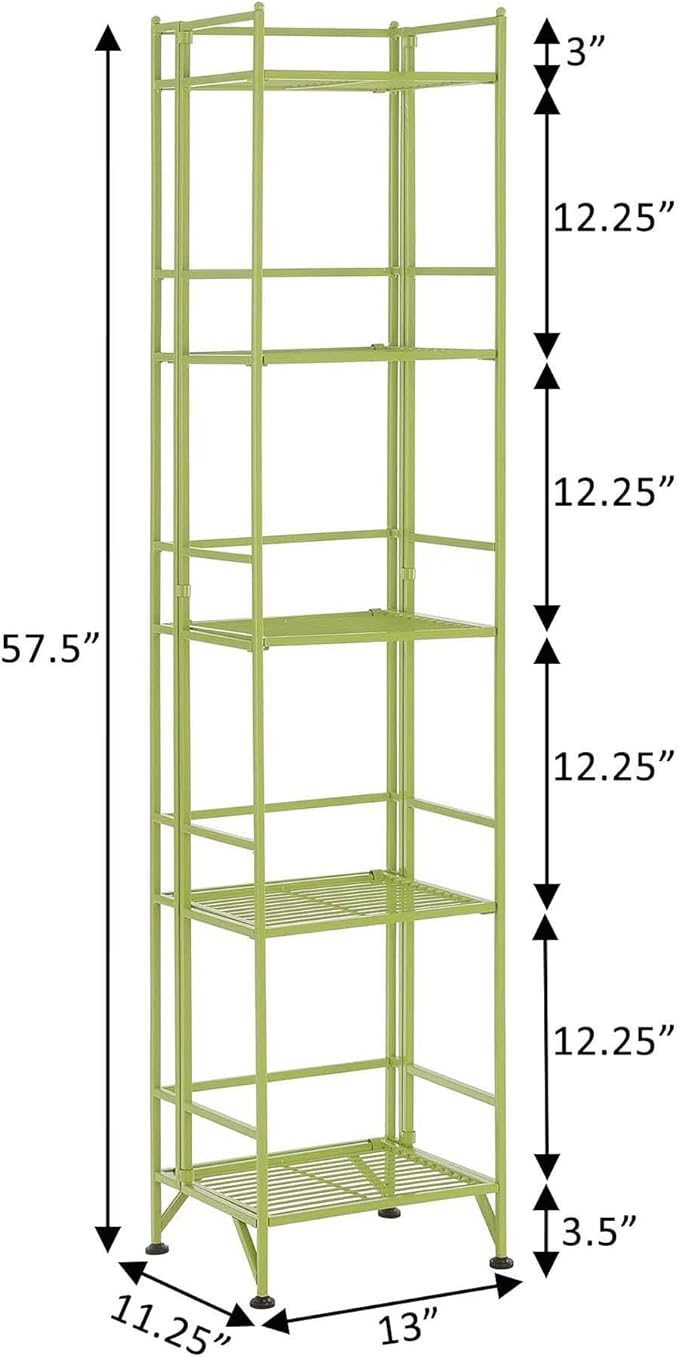 Convenience Concepts Xtra Storage Shelves - 5-Tier Folding Metal Storage Shelves, Closet Organizer for Office, Laundry Room, Bedroom, Garage, Kitchen, Bathroom, Lime Green-NeatNest