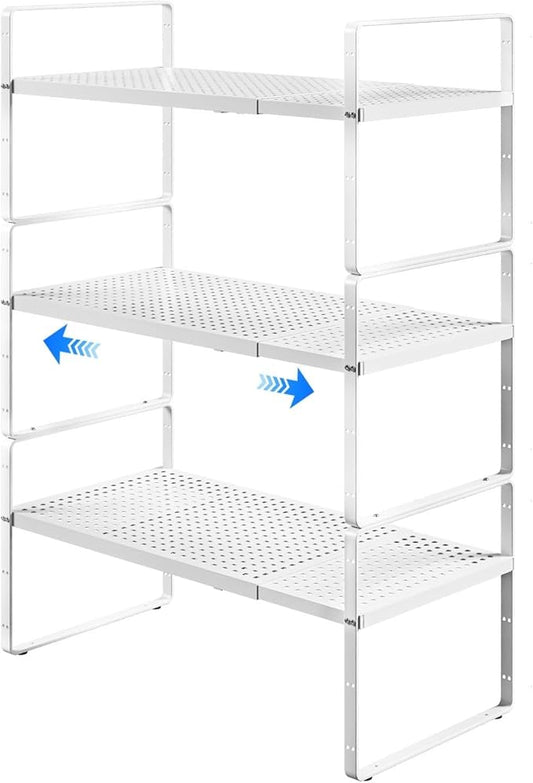 Expandable Cabinet Shelf Organizers, Kitchen Small Stand Rack Organization for Countertop Cupborad Pantry, White 3 Pack-NeatNest
