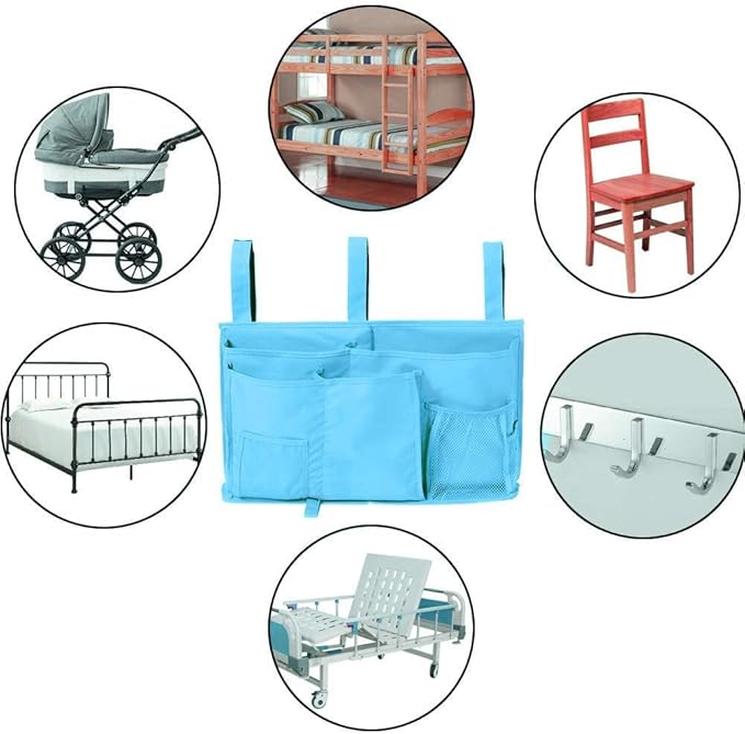Createy Bedside Caddy Hanging Organizer Storage Bag Pocket for Bunk and Hospital Beds, College Dorm Rooms, Baby Bed Rails, Camp - 4 Pockets and 2 Hooks-NeatNest