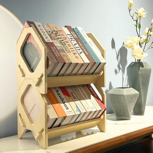2 Pack Desktop Bookshelf, Stackable Book Organizer with Handle, Storage Rack for CD/Magazine/File Folder, Portable Small Bookshelf for Study, Living Room, Kid's Room, No Nails, Small Size-NeatNest