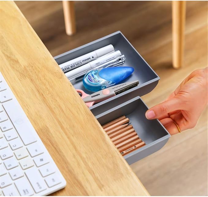 Desk Drawer Attachment, 2 Pack Pencil Organizer, Hidden Desk Organizer, Under Desk Organizer Adhesive, Pen Holder, Desk Accessories & Workspace Organizers, Pen Drawers, Drawer Tray Storage Desktop-NeatNest