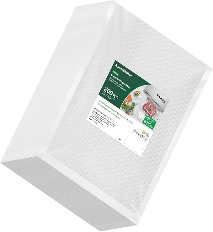 Bonsenkitchen Precut Vacuum Sealer Bags 200 Quart 8" x 12", BPA Free, Commercial Grade Textured Food Vacuum Sealer Bag, Thick Embossed Bags for Storage and Sous Vide Cooking VB3208-NeatNest