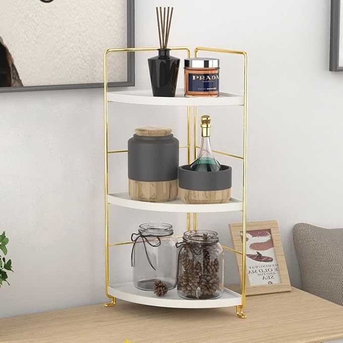 3-Tier Kitchen Spice Rack , Standing Rack,Triangle Bathroom Countertop Storage Shelf ,Cosmetic Organizer Holder , Stackable Cabinet Organizer , Kitchen Counter Shelf , Corner Spice Rack ,Golden-NeatNest