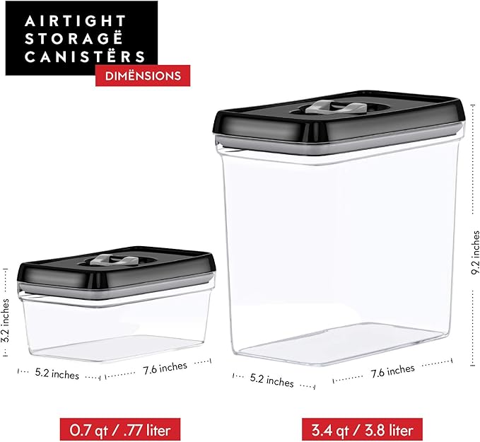 DWËLLZA KITCHEN Large Airtight Food Storage Containers - Clear Plastic Bulk Food Pantry & Kitchen Storage Containers for Flour, Sugar and Baking Supplies 4 Pcs. BPA-Free, Keeps Fresh & Dry (Black)-NeatNest