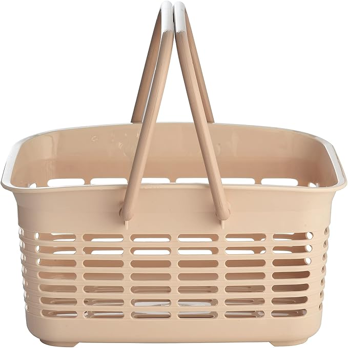 ALINK Plastic Shower Caddy Basket with Handle, Portable Organizer Storage Basket for College Dorm, Bathroom, Kitchen - Khaki