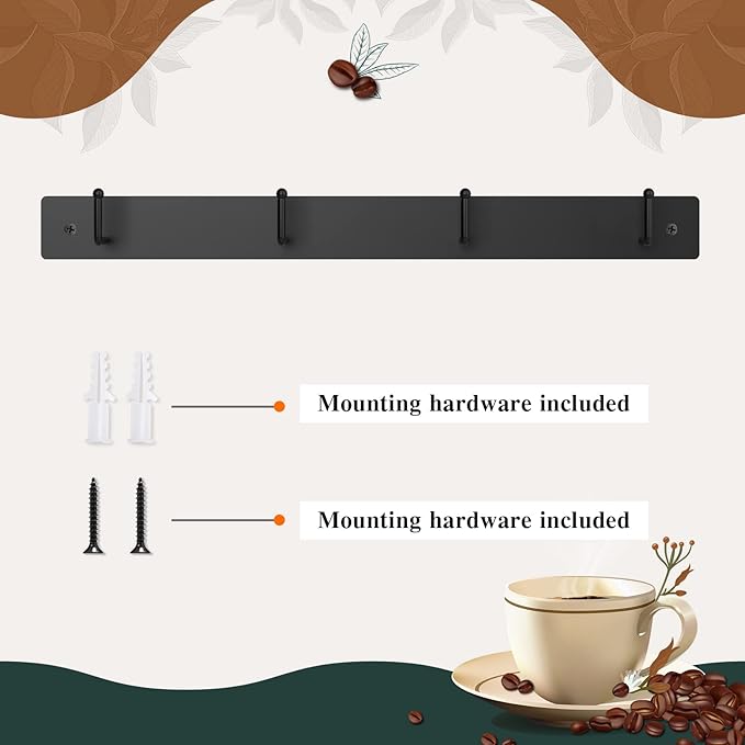 HULISEN Coffee Mug Holder Wall Mounted with 12 Hooks (Regular - Additional Mug Rack)-NeatNest