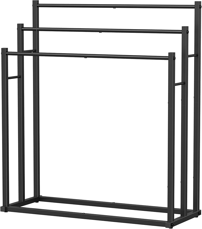 Honiter Towel Racks for Bathroom, 3 Tier Wide Towel Drying Rack Outdoor, Free Standing Towel Rack, Pool Towel Blanket Stand and Display Rack for Oversized Bath Towels, Black
