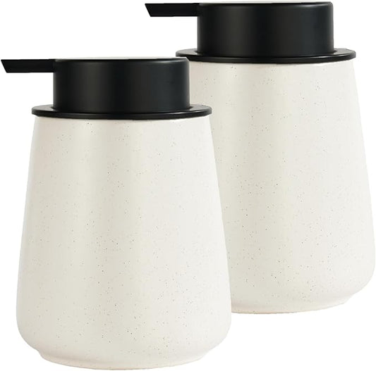 12Oz Beige Soap Dispenser Set - Ceramic Speckled Lotion Hand Soap Dispenser Set with Easy-to-Press Black Pump, Refillable Mordern Liquid Dish Soap Dispensers for Bathroom & Kitchen, 2 Pack-NeatNest