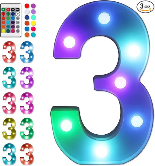 Foaky Colorful LED Number Lights with Remote,MarqueeLight Up Number Sign for Night Light Wedding/Birthday Party Battery Powered Christmas Lamp Home Bar Decoration (3)-NeatNest