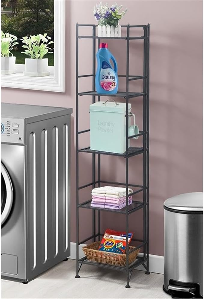 Convenience Concepts Xtra Storage Shelves - 5-Tier Folding Metal Storage Shelves, Closet Organizer for Office, Laundry Room, Bedroom, Garage, Kitchen, Bathroom, Speckled Gray-NeatNest