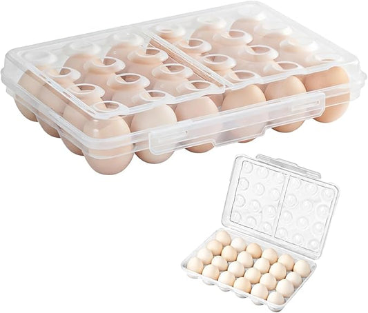 24-Count Egg Storage Box, Transparent Plastic Refrigerator Organizer, Stackable and Shockproof Design with Secure Lid, Ideal for Kitchen and Camping