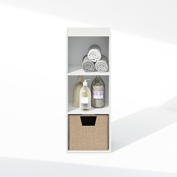 Furinno Reed 3-Tier Open Shelf Clothing & Closet Storage Organization, White-NeatNest