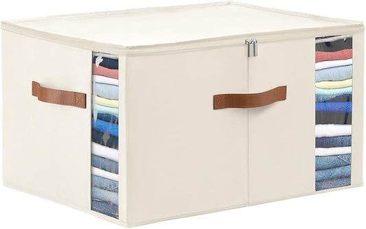WELTRXE 90L Comforter Storage Bag with Handles, Clothing Storage Container for Quilt, Sheet, Bedding, Large Closet Organizer with Dual Zipper, Underbed Organization and Storage, Beige-NeatNest